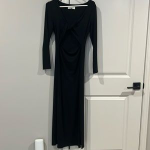 L*Space Black Ribbed twist front midi dress